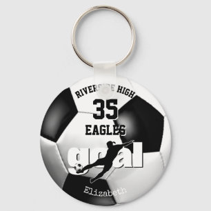 black white school team spirit girls soccer key ring