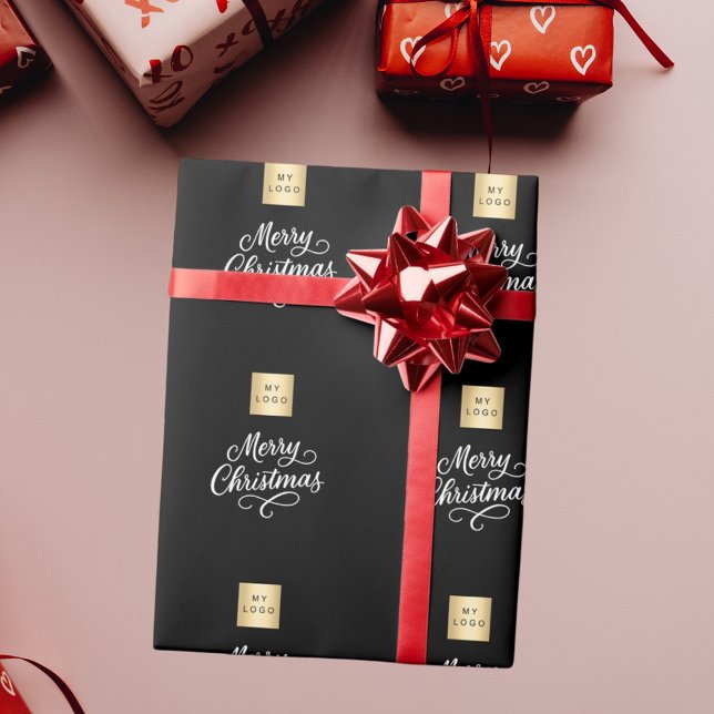 Black white script business Christmas Wrapping Paper (Creator Uploaded)