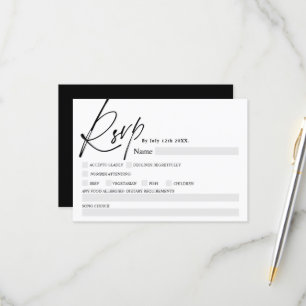 Black white script calligraphy food rsvp wedding