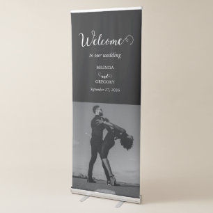 Black & White Script Couple Photo Wedding Welcome Retractable Banner