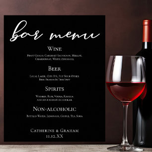 Black White Script Elegant Formal Wedding Bar Menu Poster