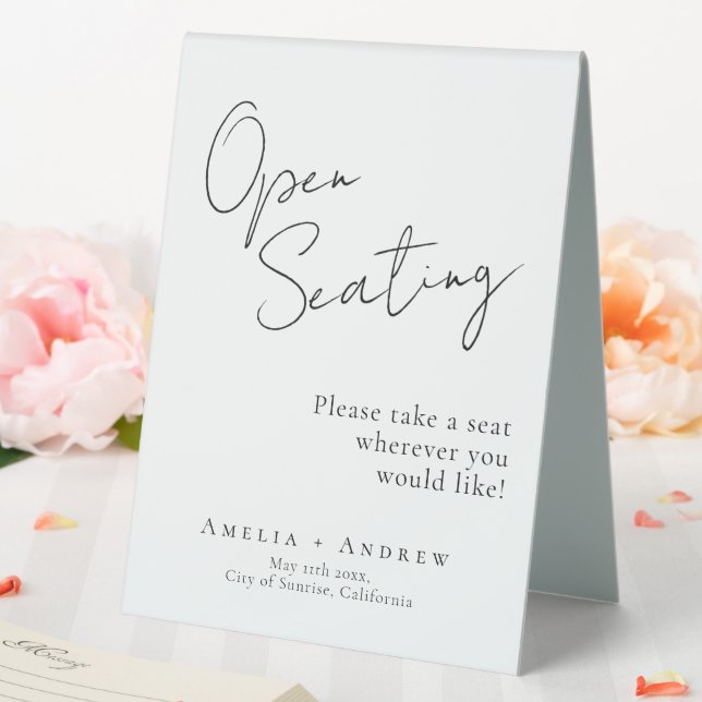 Black White Script Elegant Wedding Open Seating  (In SItu (Wedding))