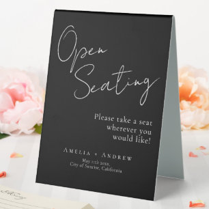 Black White Script Elegant Wedding Open Seating 