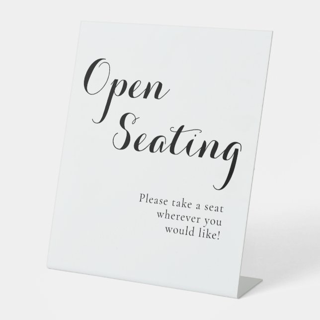 Black White Script Elegant Wedding Open Seating  Pedestal Sign (Front)
