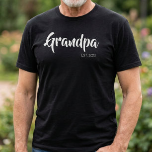 Black White Script Established Grandpa T-Shirt