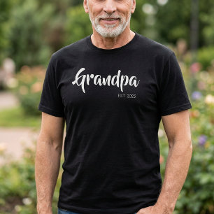 Black White Script Established Grandpa T-Shirt