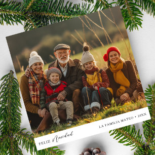 Black White Script Feliz Navidad Christmas Photo Holiday Card