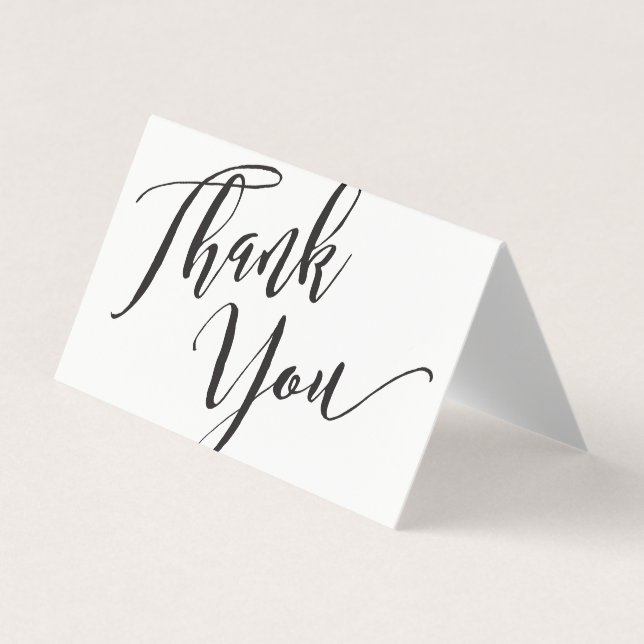 Black White Script Font Calligraphy Thank You Business Card (Front)