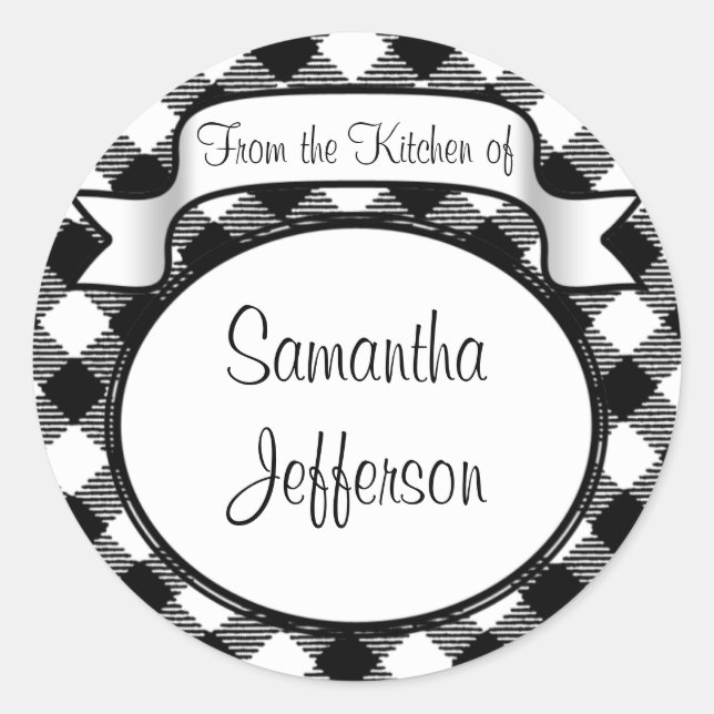 Black+White Script -From the Kitchen Of- Jar/Label Classic Round Sticker (Front)