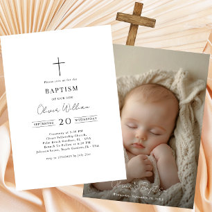 Black & White Script Gender Neutral Photo Baptism Invitation