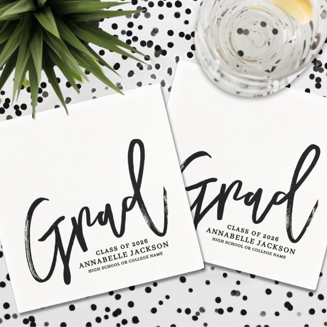 Black White Script Graduation Napkin (Black White Script Graduation Napkins)