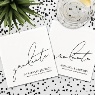Black White Script Graduation Napkin