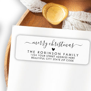Black White Script Heart Christmas Return Address