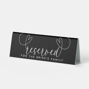 Black & White Script Hearts Wedding Reserved Sign