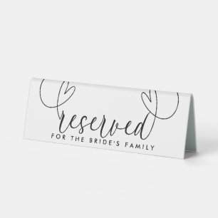 Black & White Script Hearts Wedding Reserved Sign