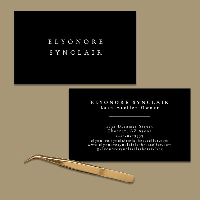 Black White Script Lashes Studio Business Card (Creator Uploaded)