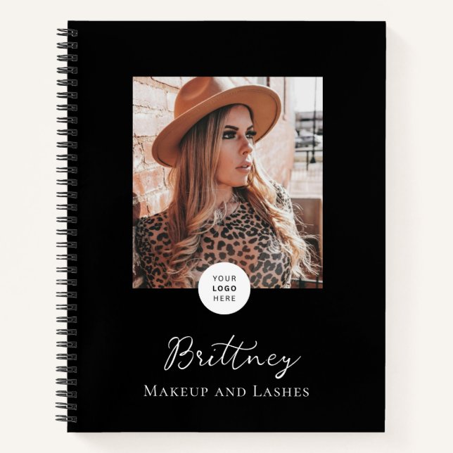 Black White Script Logo Photo Makeup Customisable  Notebook (Front)
