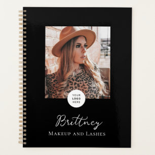 Black White Script Logo Photo Makeup Customizable  Planner