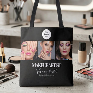 Black White Script Logo Photo Makeup Studio Tote Bag