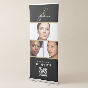 Black White Script Logo QR Code Photo Makeup Retractable Banner