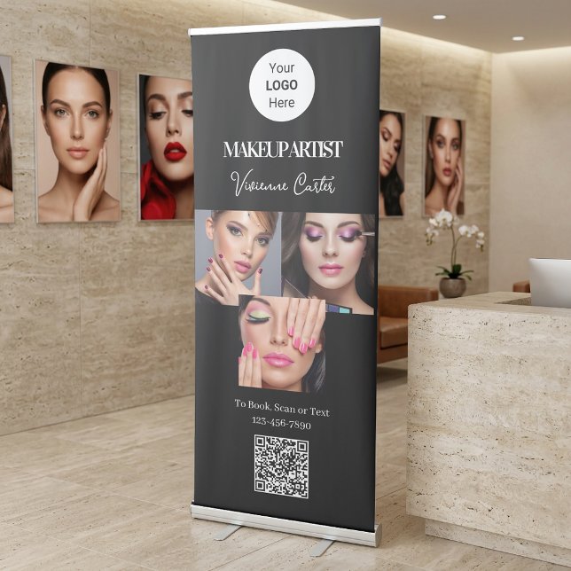 Black White Script Logo QR Code Photo Makeup Retractable Banner (Black White Script Logo QR Code Photo Makeup Retractable Banner)