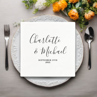 Black & White Script Minimalist Wedding Napkin