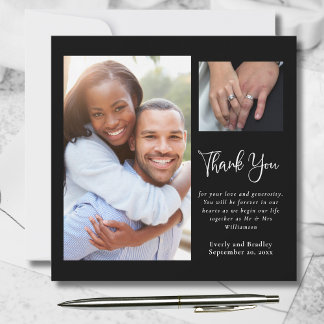 Black White Script Minimalist Wedding Thank You Invitation