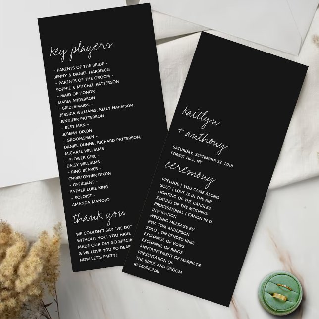 Black & White Script Minimalistic Wedding Program Rack Card (Creator Uploaded)