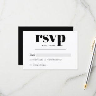 Black white script modern bold rsvp wedding card