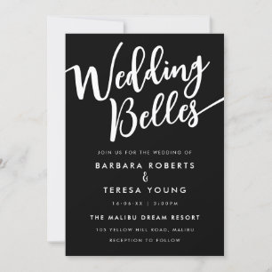 Black White Script Modern Lesbian Wedding Invitation