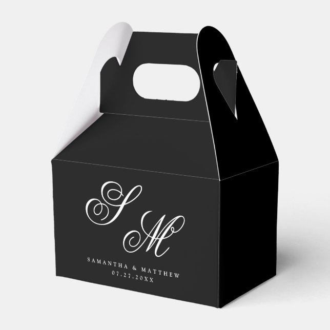 Black & White Script Monogram Classic Wedding Favour Box (Front Side)