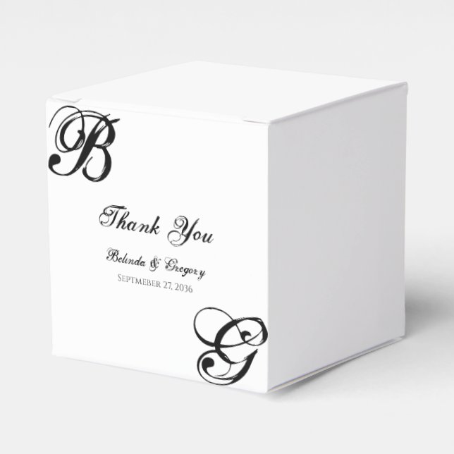 Black & White Script Monogram Wedding Favour Box (Front Side)