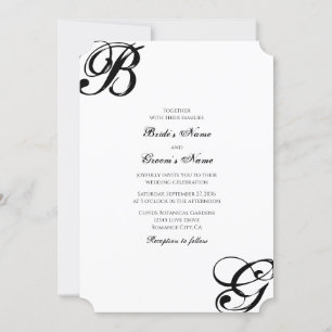 Black & White Script Monogram Wedding  Invitation
