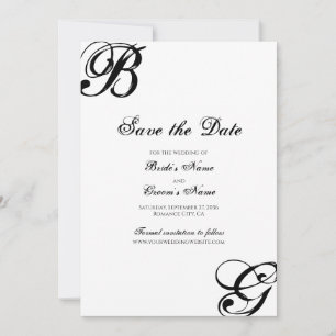 Black & White Script Monogram Wedding Save The Date