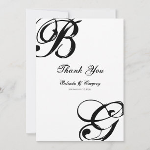 Black & White Script Monogram Wedding  Thank You Card