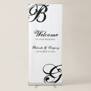 Black & White Script Monogram Wedding Welcome Sign