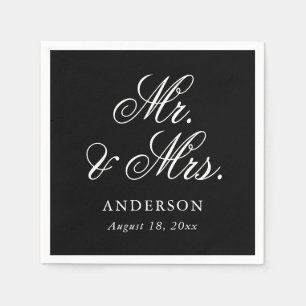 Black White Script Mr & Mrs Wedding Napkin