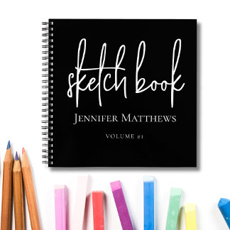 Black White Script Name Personalised Sketchbook Notebook
