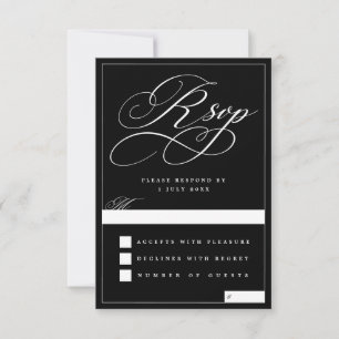 Black White Script Old Money Wedding RSVP Card