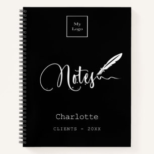 Black white script pen elegant business logo notebook