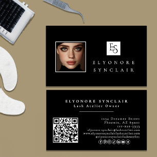 Black White Script Photo Logo QR Code Social Lash Business Card