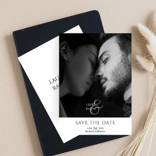 Black & White Script Photo Wedding Save The Date Holiday Card