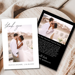 Black White Script Photo Wedding Thank You Card