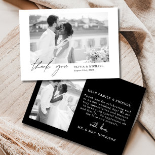 Black White Script Photo Wedding Thank You Card