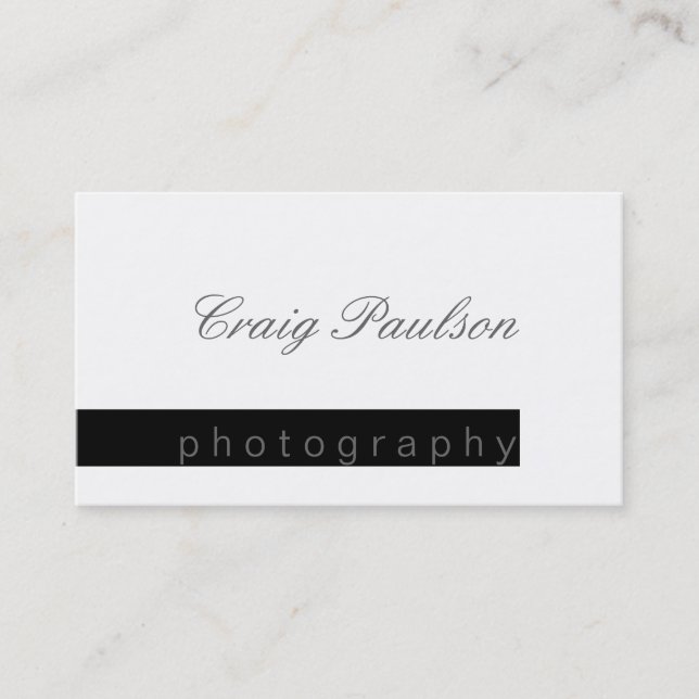 Black & White Script Photography Business Card (Front)