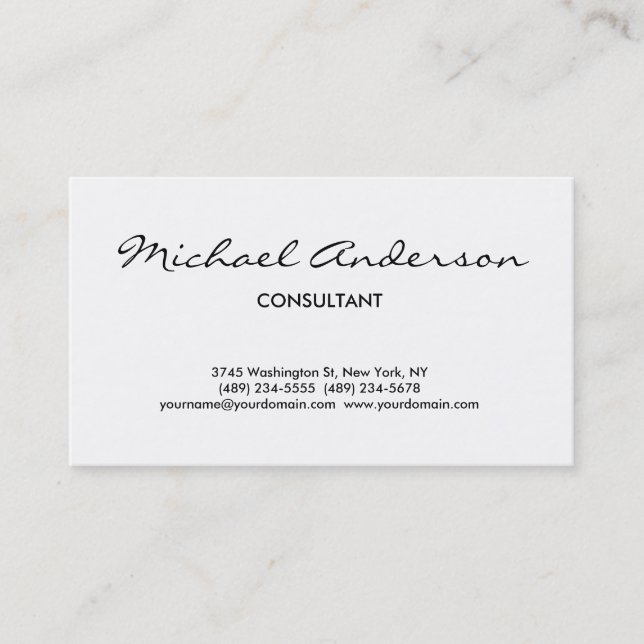 Black White Script Professional Business Card (Front)