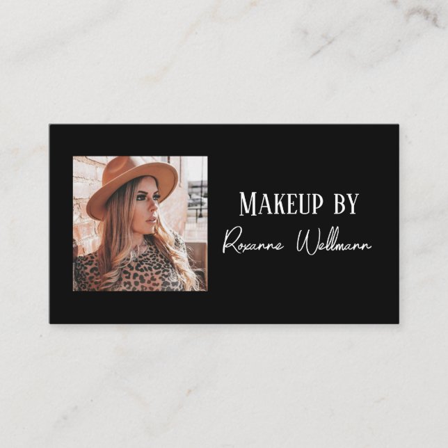 Black White Script QR Code Photo Business Card (Front)