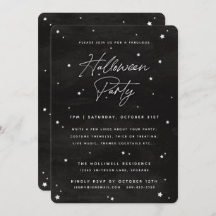 Black+White Script Scattered Stars Halloween Party Invitation