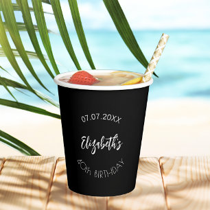Black white script simple birthday paper cups