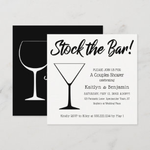 Black/White Script Stock the Bar Couples Shower Invitation